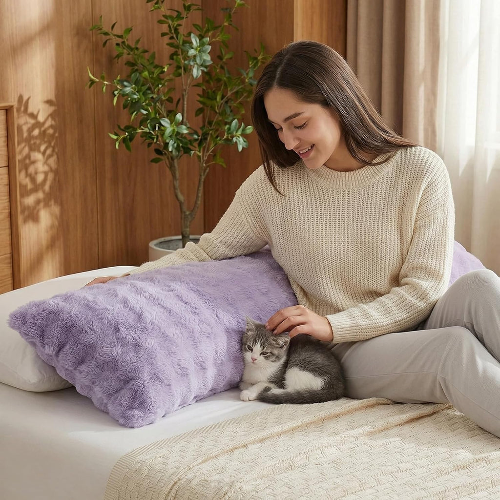 Chumerry Purple Faux Fur Body Pillow Cover Fluffy Fuzzy Pillowcase Super Soft Warm Faux Rabbit Fur Lavender Purple Decorative Pillow Cover…