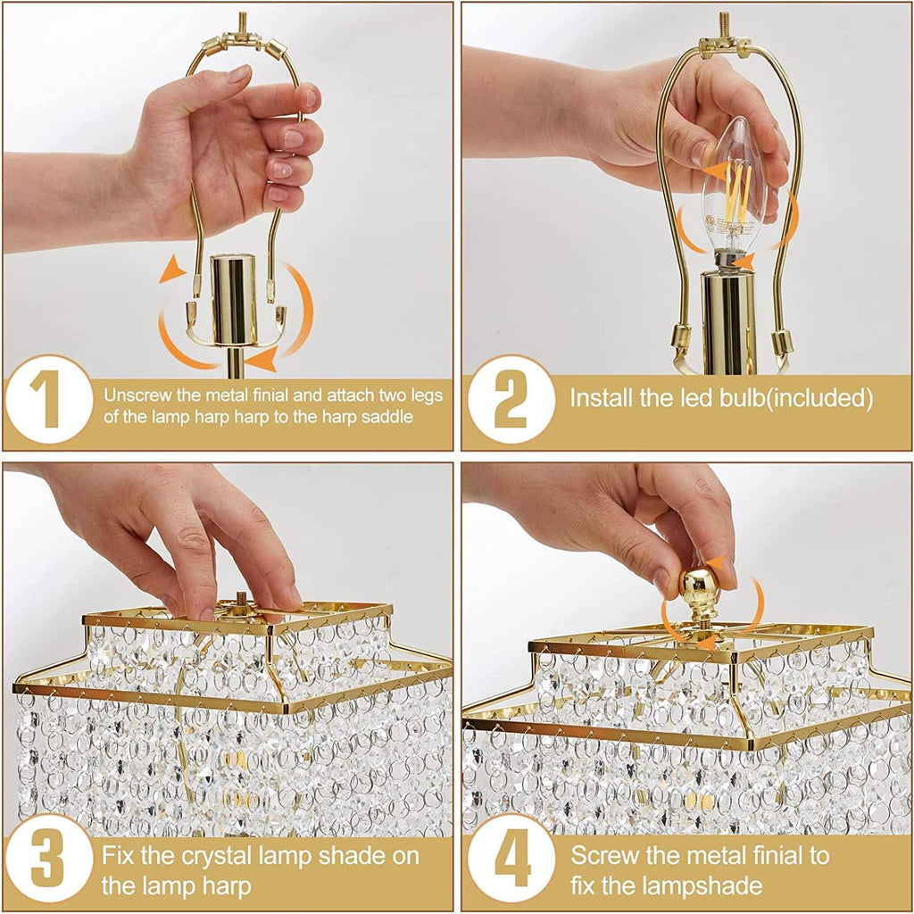 Luvkczc Set of 2 USB Bedside Crystal Table Lamp Gold, Touch Control Lamp, Dimmable Lamp with Crystal Shade for Bedroom, Living Room, 6W…