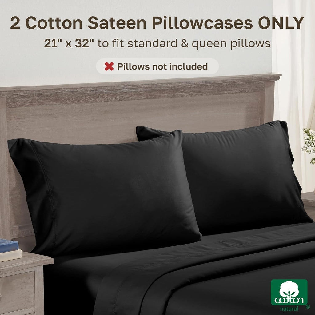 CaliforniaDesignDen California Design Den Pillow Cases Queen Size Set of 2-600 Thread Count Sateen, Natural 100% Cotton Pillow Cases Standa…
