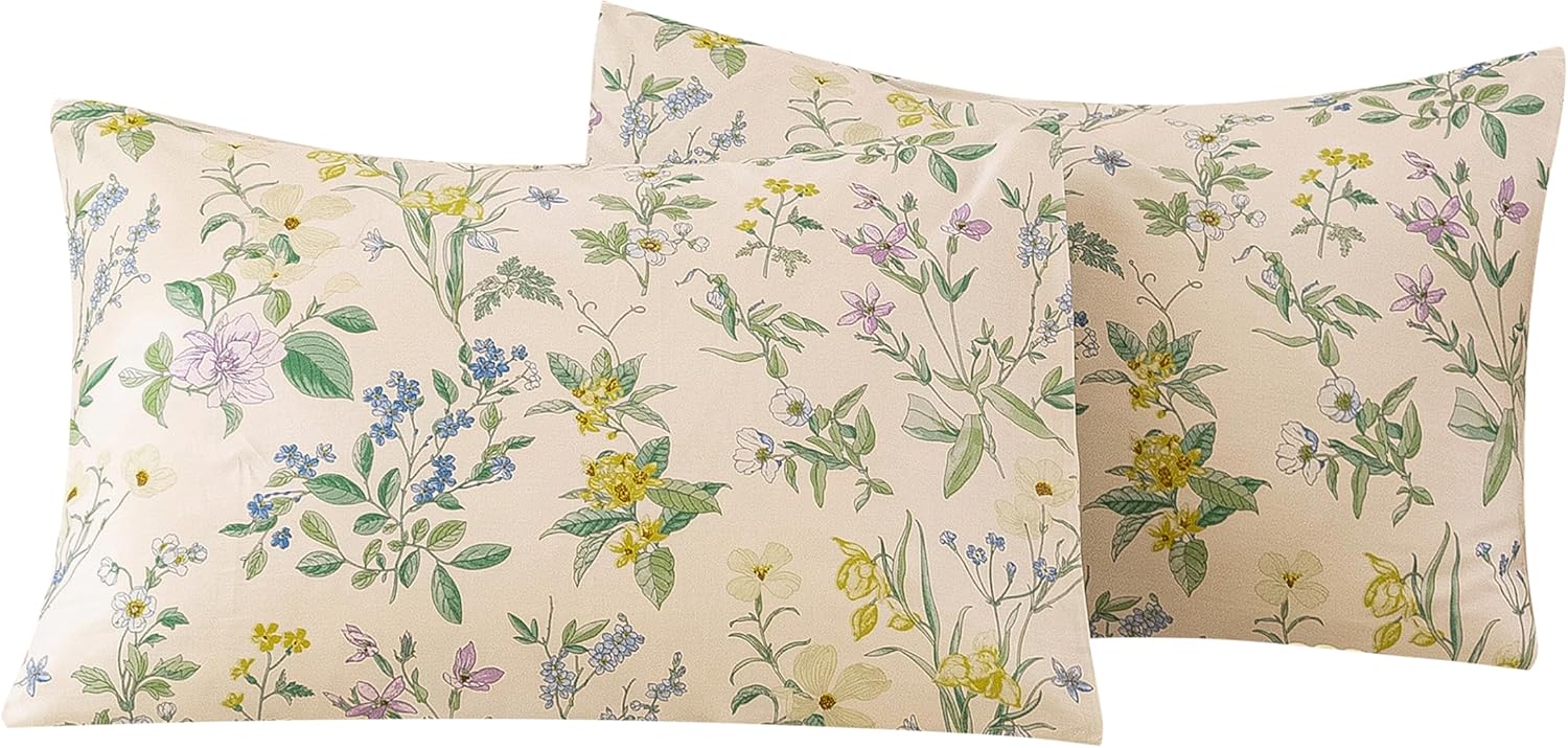 ECOCOTT Floral Pillowcases King Size Set of 2, 100% Washed Cotton Pillow Cases with Envelope Closure, Botanical Wildflower Printed Pillow…