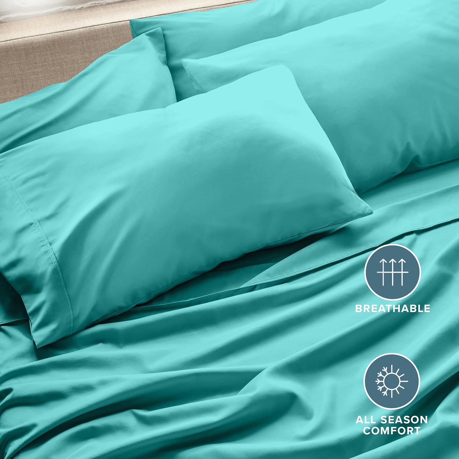 BareHome Bare Home Microfiber Bulk Pillow Cases - Standard/Queen Size Set of 4 - Cooling Pillowcases - Double Brushed - Turquoise Pillowcas…