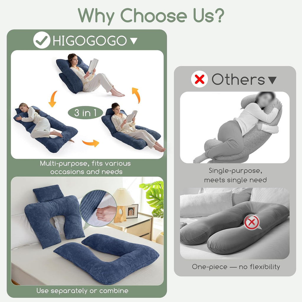 Higogogo Reading Pillow, Back Pillow for Sitting in Bed and Couch, Gaming Pillow for Adults, Sit Up Support for Bed, Bluestone