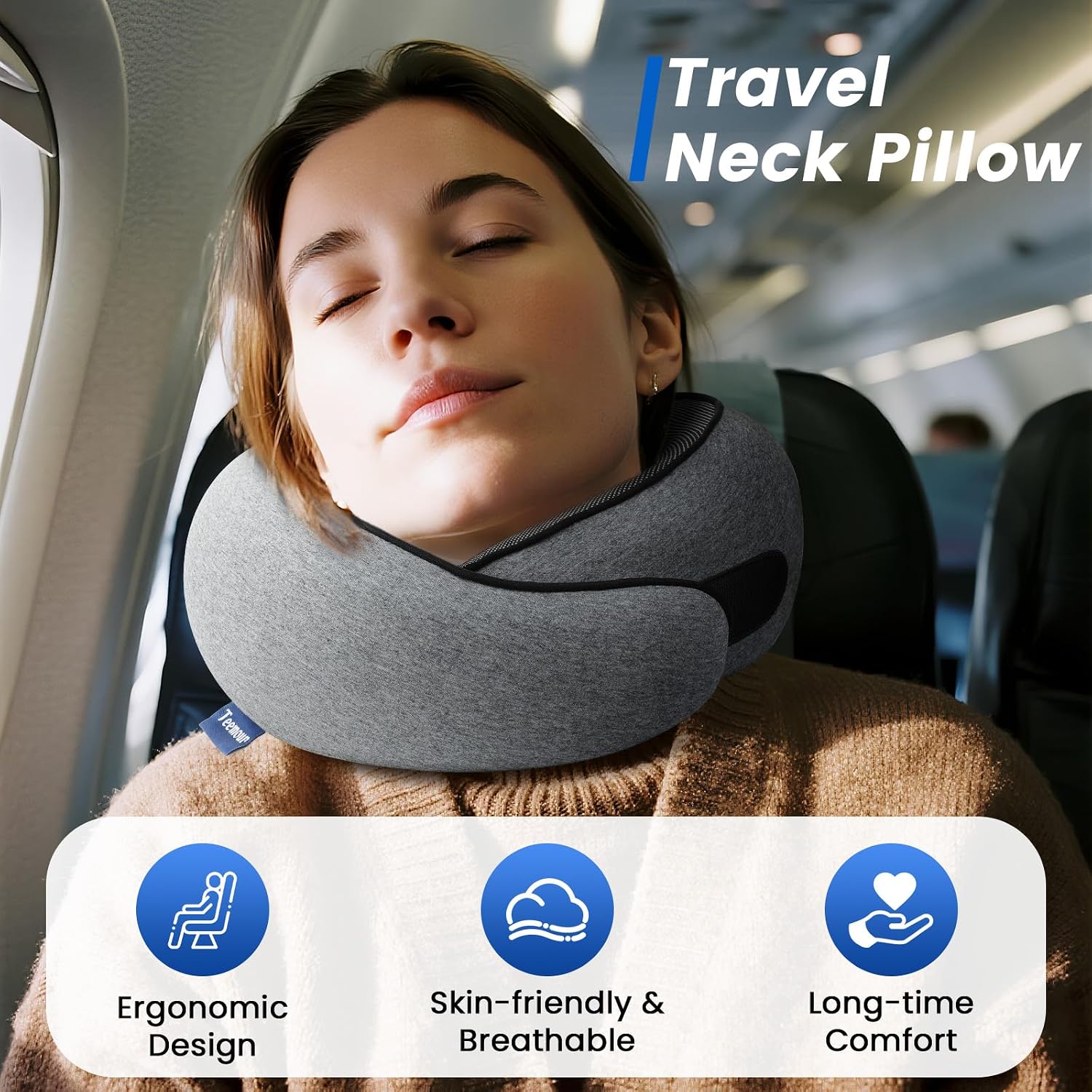 Travel Pillow Memory Foam Neck Pillow for Airplanes Long Flight Comfort 360° Support Airplane Pillow Design for Car Rides, and Home Use…