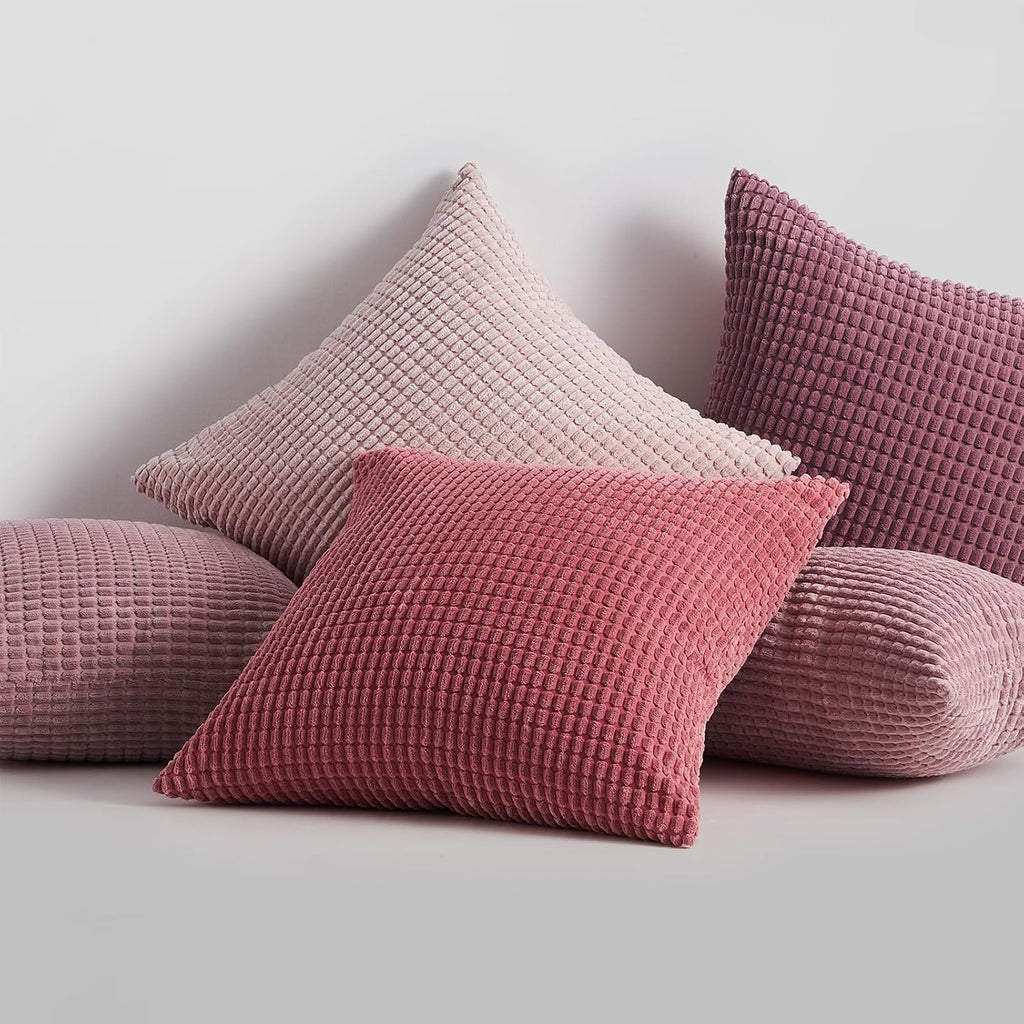 Topfinel Large Couch Throw Pillows Covers 20x20 Inch Set of 4, Accent Corduroy Striped Pink Decorative Euro Shams, Summer Home Decor Cushion…