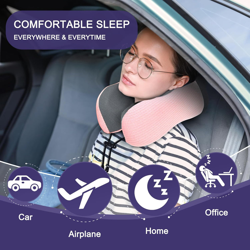 napfun Neck Pillow for Traveling, Upgraded Travel Neck Pillow for Airplane 100% Pure Memory Foam Travel Pillow for Flight Headrest Sleep…