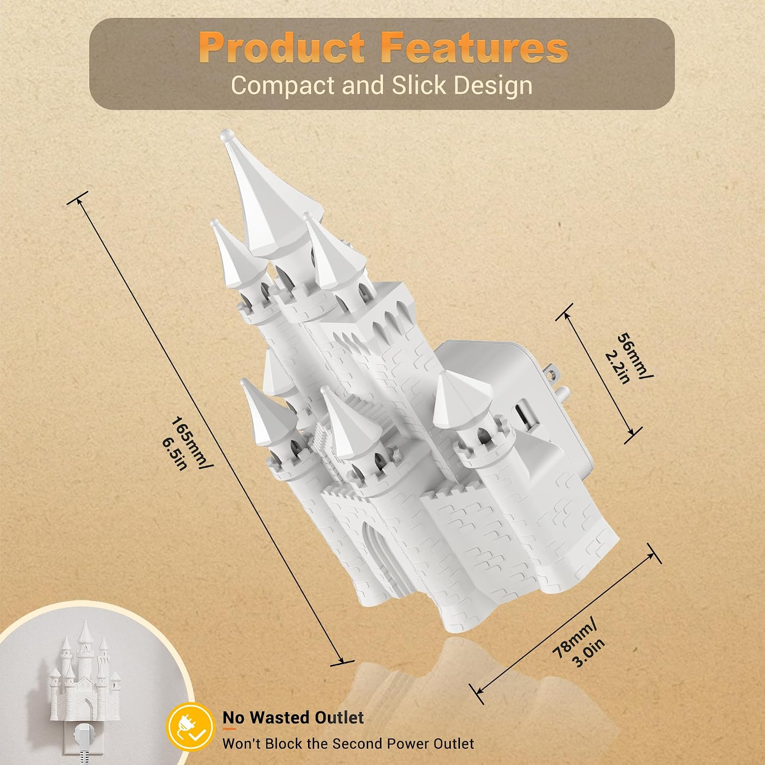 JandCase Night Lights Plug into Wall,2 Pack 3D Printed Castle Night Light,3000K Plug in Nightlight with Dusk to Dawn Sensor,0-100LM…
