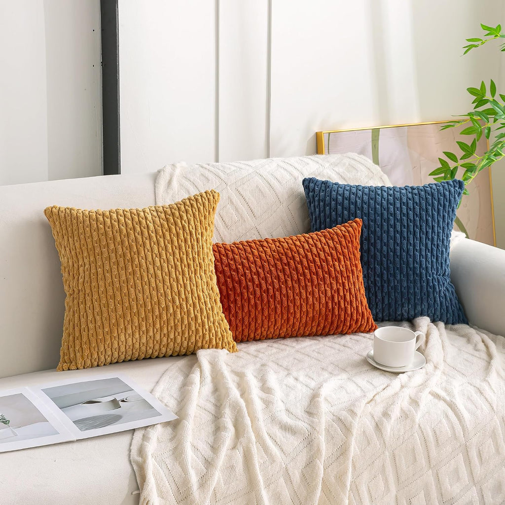 Cozoomy Set of 4 Burnt Orange Decorative Throw Pillow Covers 12x20 Inch Corduroy Pillow Covers for Bed Couch Sofa Living Room Soft Cushion…