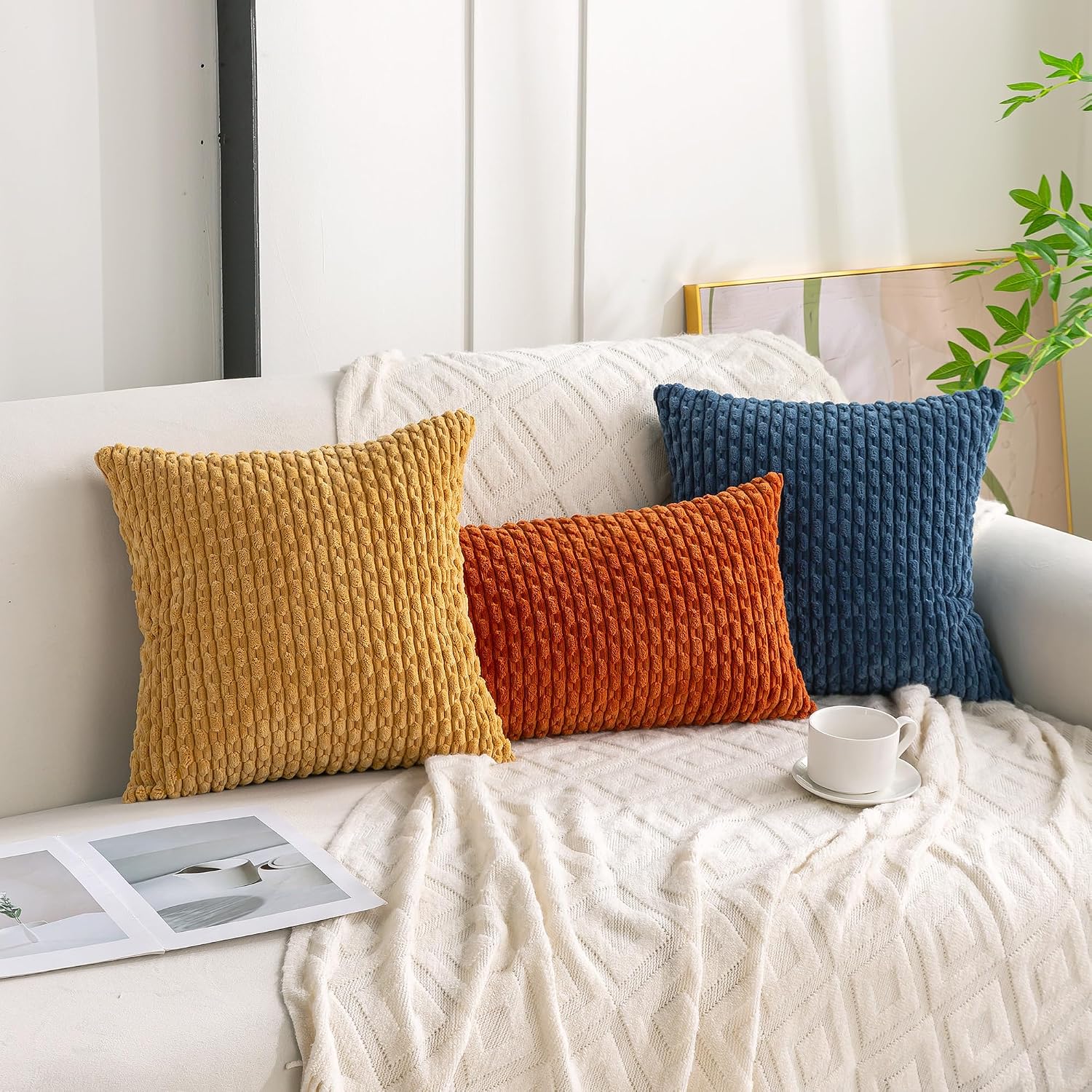Cozoomy Set of 4 Burnt Orange Decorative Throw Pillow Covers 12x20 Inch Corduroy Pillow Covers for Bed Couch Sofa Living Room Soft Cushion…