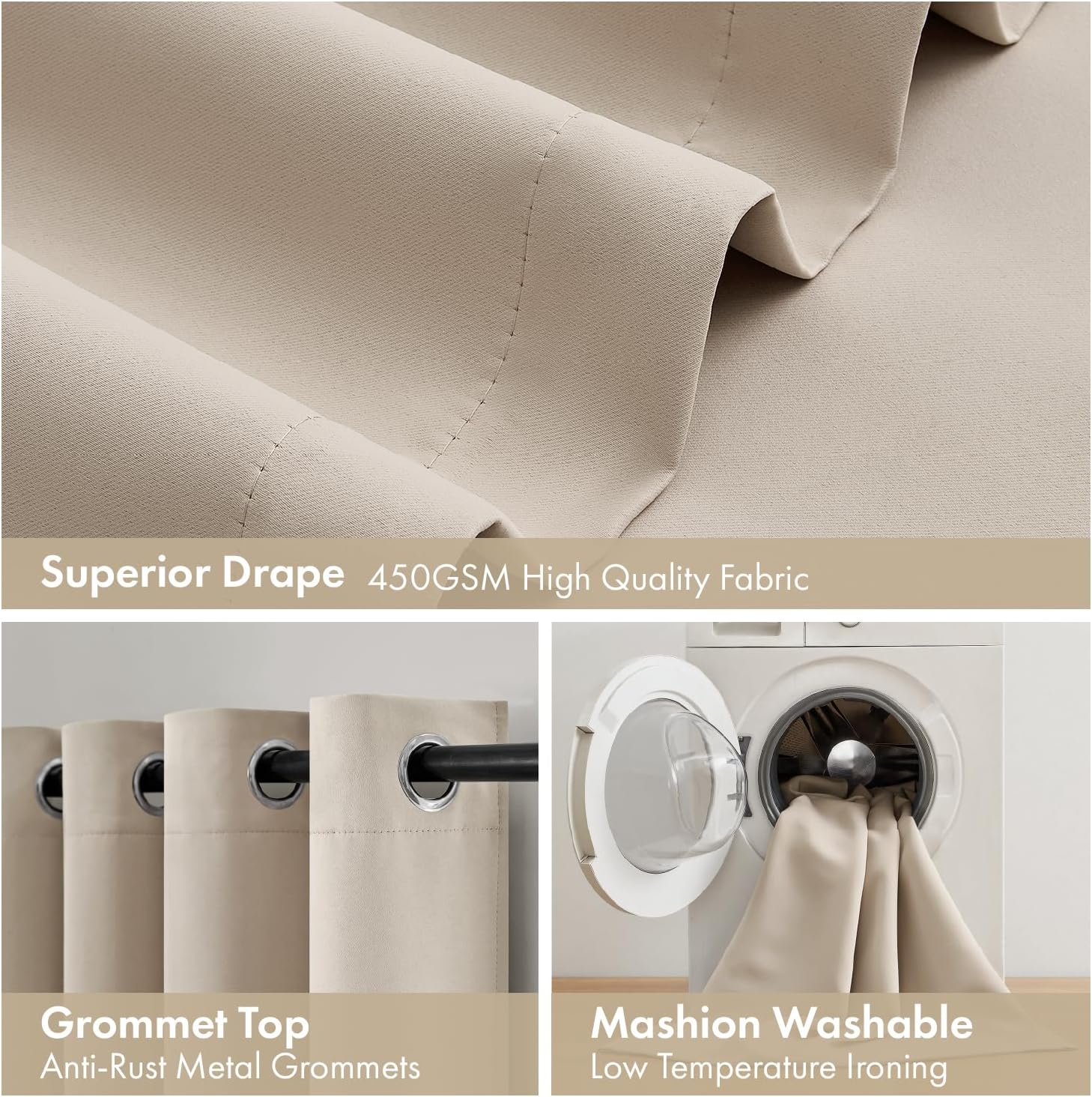 Miulee Taupe 100% Blackout Curtains for Bedroom 54 Inch Length, 2 Thick Layers Thermal Insulated Short Window Curtains with Black Liner, No…