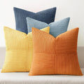 Miulee Summer Yellow Blue Decorative Throw Pillow Covers 18x18 Inch Set of 4 Soft Corduroy Boho Patchwork Pillow Covers Modern Farmhouse Br…