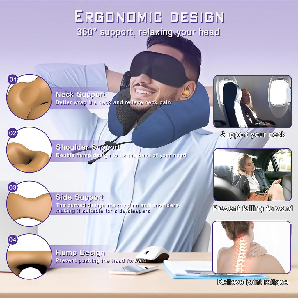 Neck Travel Pillow, Upgraded Memory Foam Pillow for Airplane, Machine Washable, Adjustable Flight Pillow, Suitable for Sleeping Airplane…