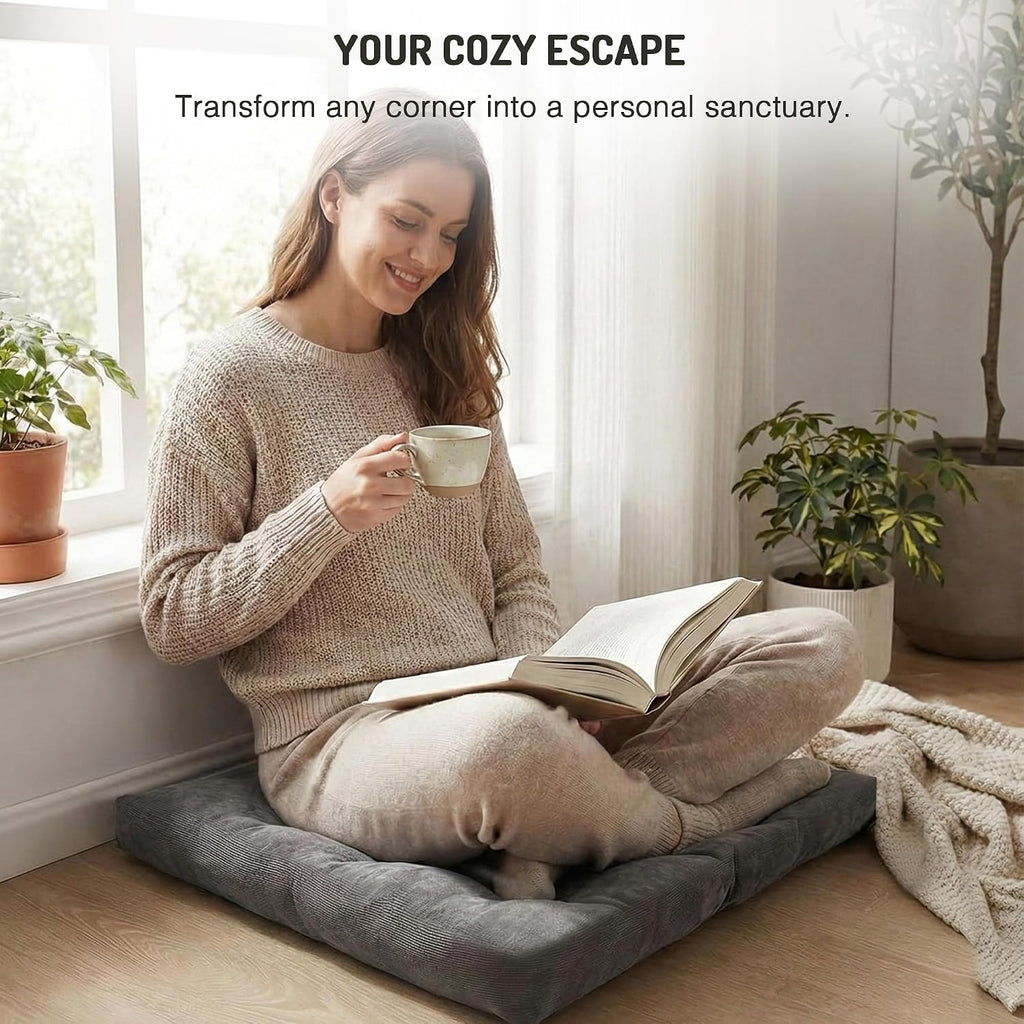 Meditation Floor Pillow Set of 2, Square Large Pillows Seating for Adults, Tufted Corduroy Cushion for Reading Nook, Classroom and Living…