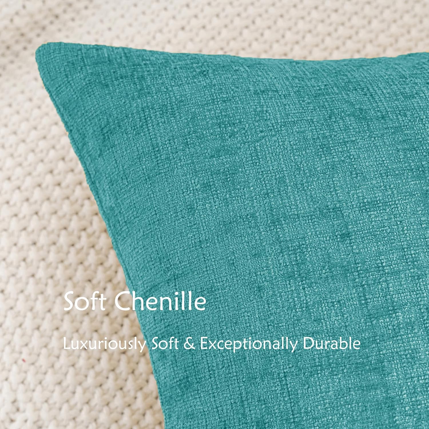 Hwy50 HWY 50 Teal Couch Pillow Covers 22x22 Inch Pack of 2, Soft Chenille Decorative Throw Pillow Cases Farmhouse for Sofa Living Room Bed…