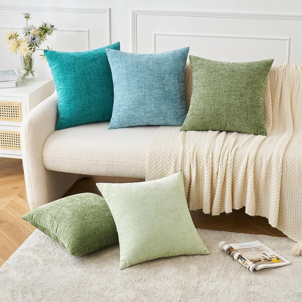 Miulee Pack of 2 Couch Throw Pillow Covers 22x22 Inch Spring Soft Sage Green Chenille Pillow Covers for Sofa Living Room Solid Dyed Pillow…