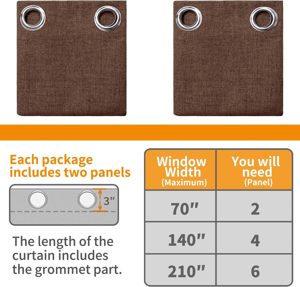 YoungsTex Brown Linen Blackout Curtains 68 Inch Length for Bedroom, Light Blocking Thermal Insulated Window Drapes with Grommet for Living…