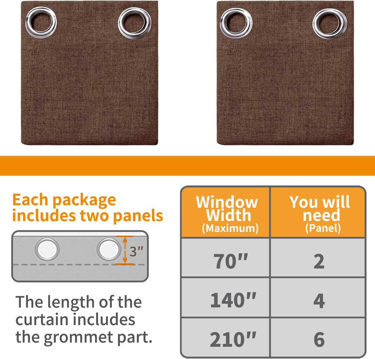 YoungsTex Brown Linen Blackout Curtains 54 Inches Long for Bedroom, Full Light Blocking Drapes with Grommet Thermal Insulated Blinds for Li…