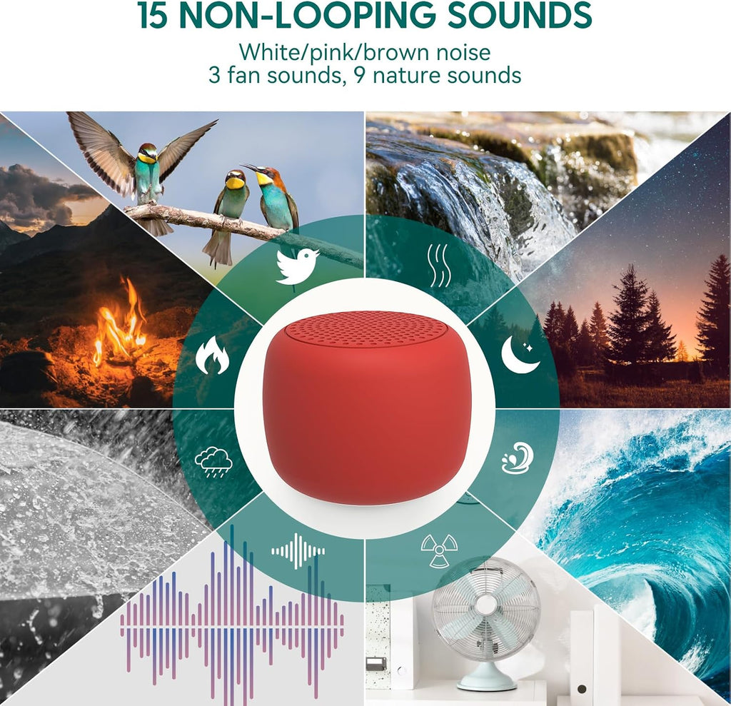 Babelio White Noise Sound Machine for Adults Kids Baby, Mini, 15 Non-looping Sounds, Timer, Memory Function, Easy to Pocket and Travel Red