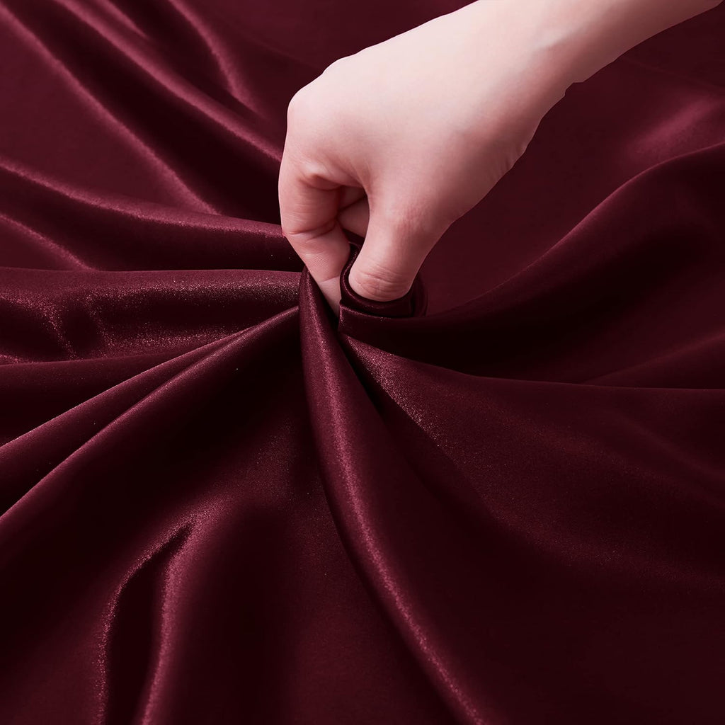 VACVELT 4pcs Burgundy Satin Sheets Queen Size Bed Set, 15 Inch Deep Pocket Silky Satin Sheet Set, Soft Satin Bedding Set Cooling & Luxury…