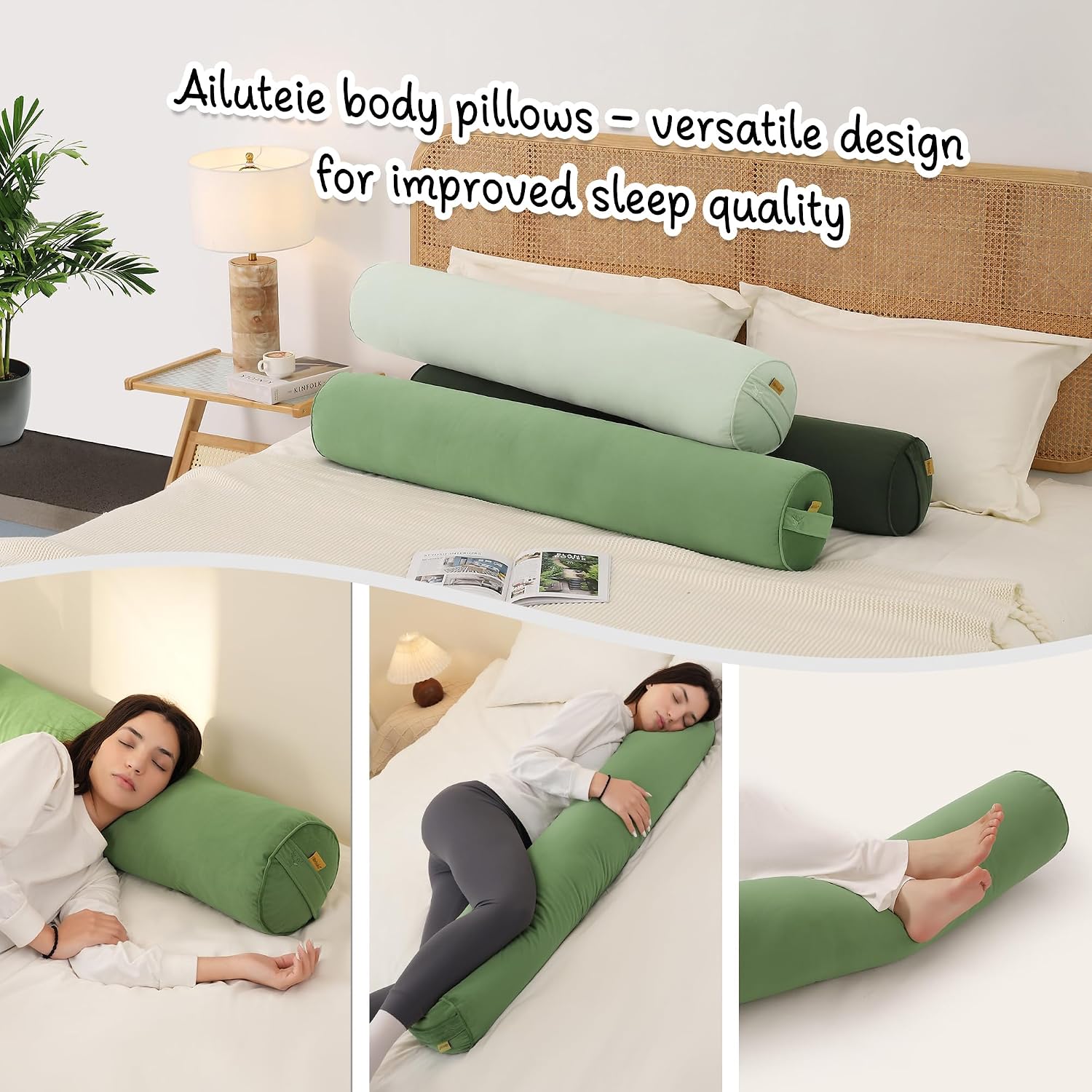 Body Pillow for Adults, Long Round Pillow, Big Cylindrical Pillow, Large Full Bolster Pillows for Side Sleepers (Olive Green, 39.37"*7.87")