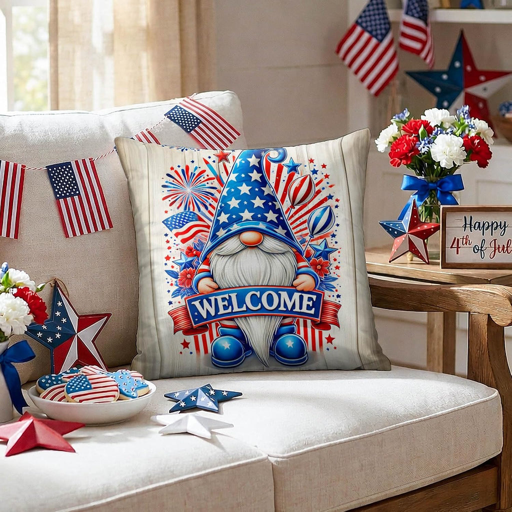 BlissYard 4th of July Pillow Covers 18x18 Set of 2 Patriotic Gnome Pillow Covers American Flag Throw Pillow Covers Independence Day…