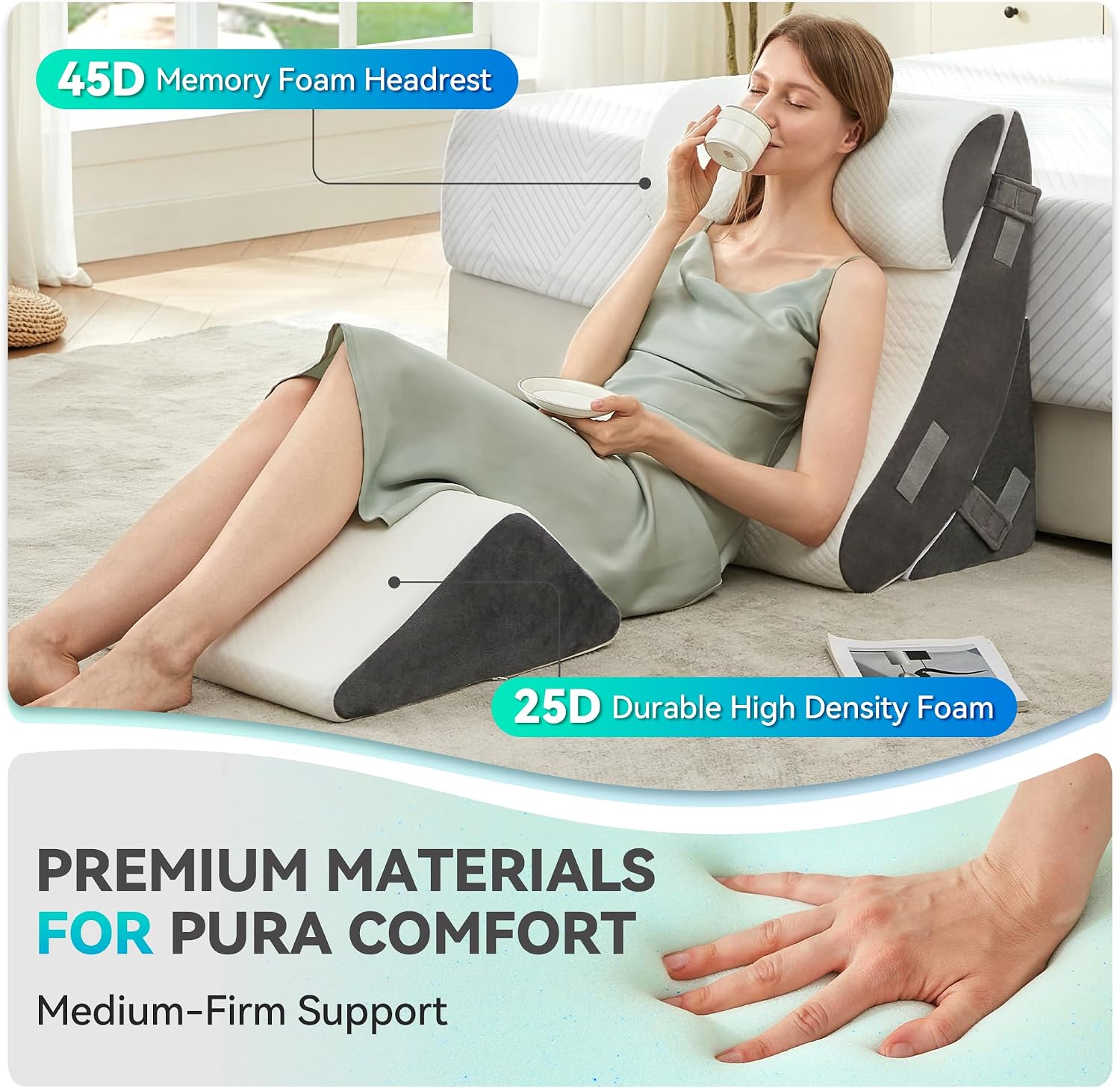 Bdeus 4PCS Bed Wedge Pillow Post Surgery, Orthopedic Sleeping Wedge Pillow Set for Back, Neck and Leg, Acid Reflux, GERD, Memory Foam Supp…