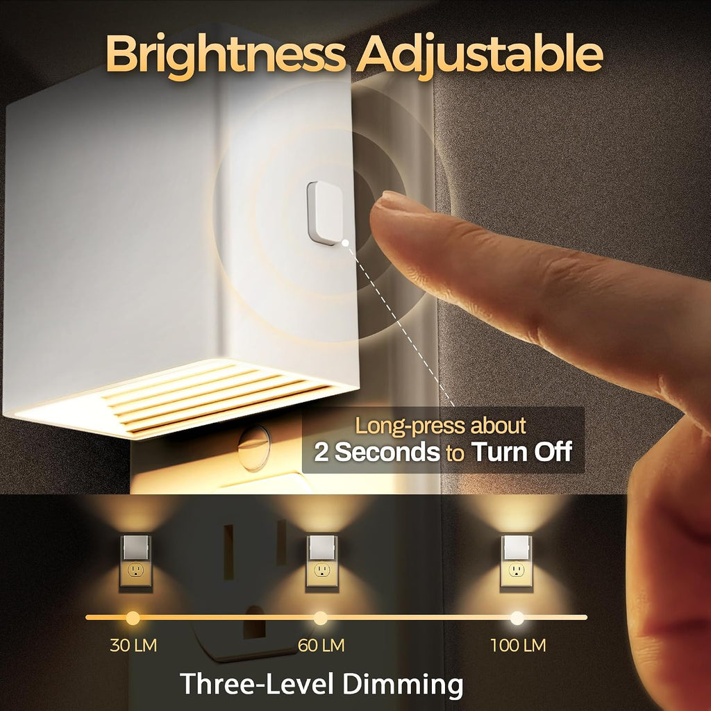 DORESshop LED Night Lights Plug into Wall [2 Pack], Plug in Nightlight, 3 Level Brightness Adjustable Night Light, Dusk to Dawn Sensor…
