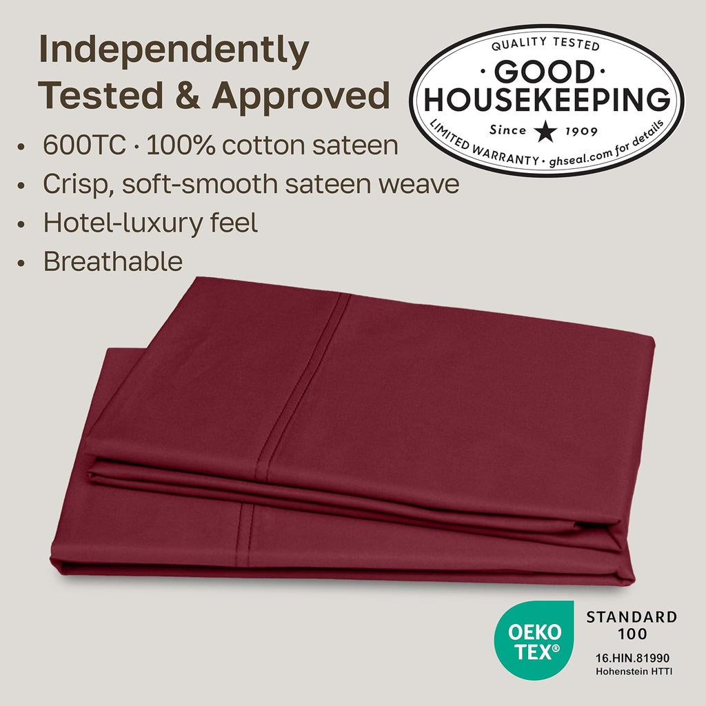 CaliforniaDesignDen California Design Den King Size Pillow Cases Set of 2 - Luxuriously Soft 600 Thread Count Sateen, 100% Cotton, Crisp Sa…