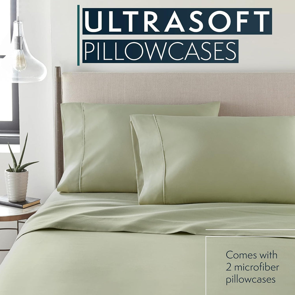 HCCollection HC Collection King Pillow Cases Set of 2- Microfiber, Extra Soft Pillowcases - easy maintenance & Machine Washable - Sage white