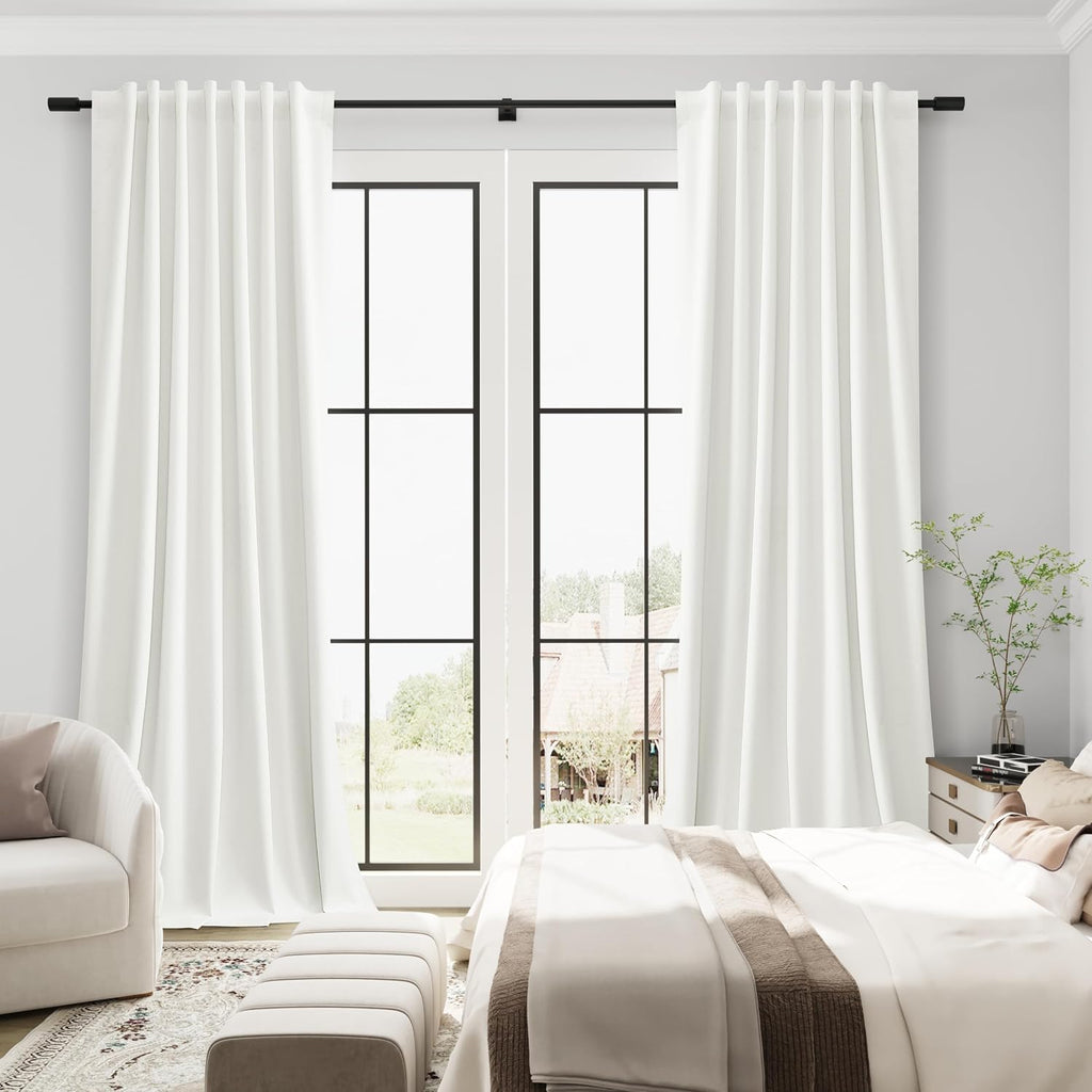 Guken Ivory Linen 100% Blackout Curtains for Bedroom 90 Inches Long 2 Panels Set Textured Hook Belt Light Blocking Thermal Insulated Soundp…