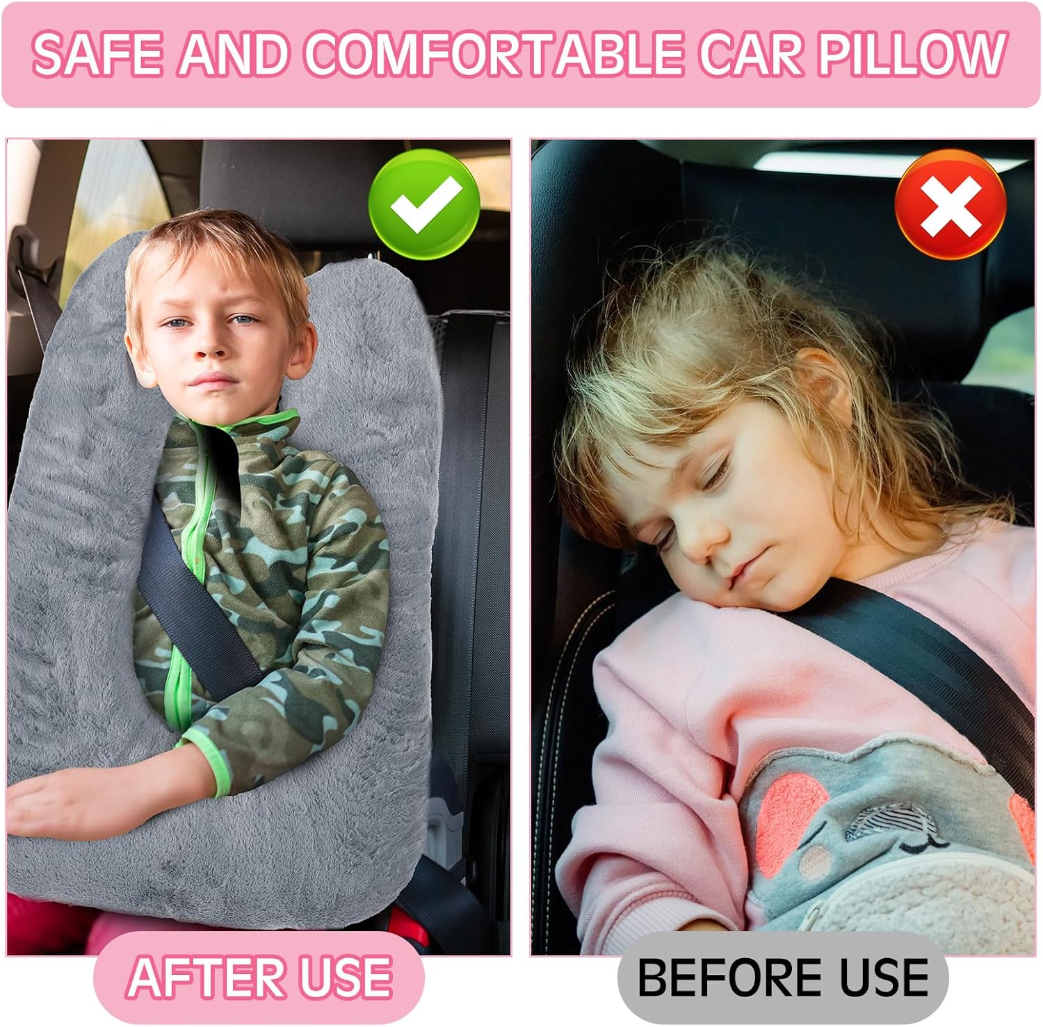home Barydat 2 Pcs Car Travel Pillow for the Back Seat 28 x 18 in Sleeping Reading Pillows for Long Distance Travel Car Cushion for Kids Ad…