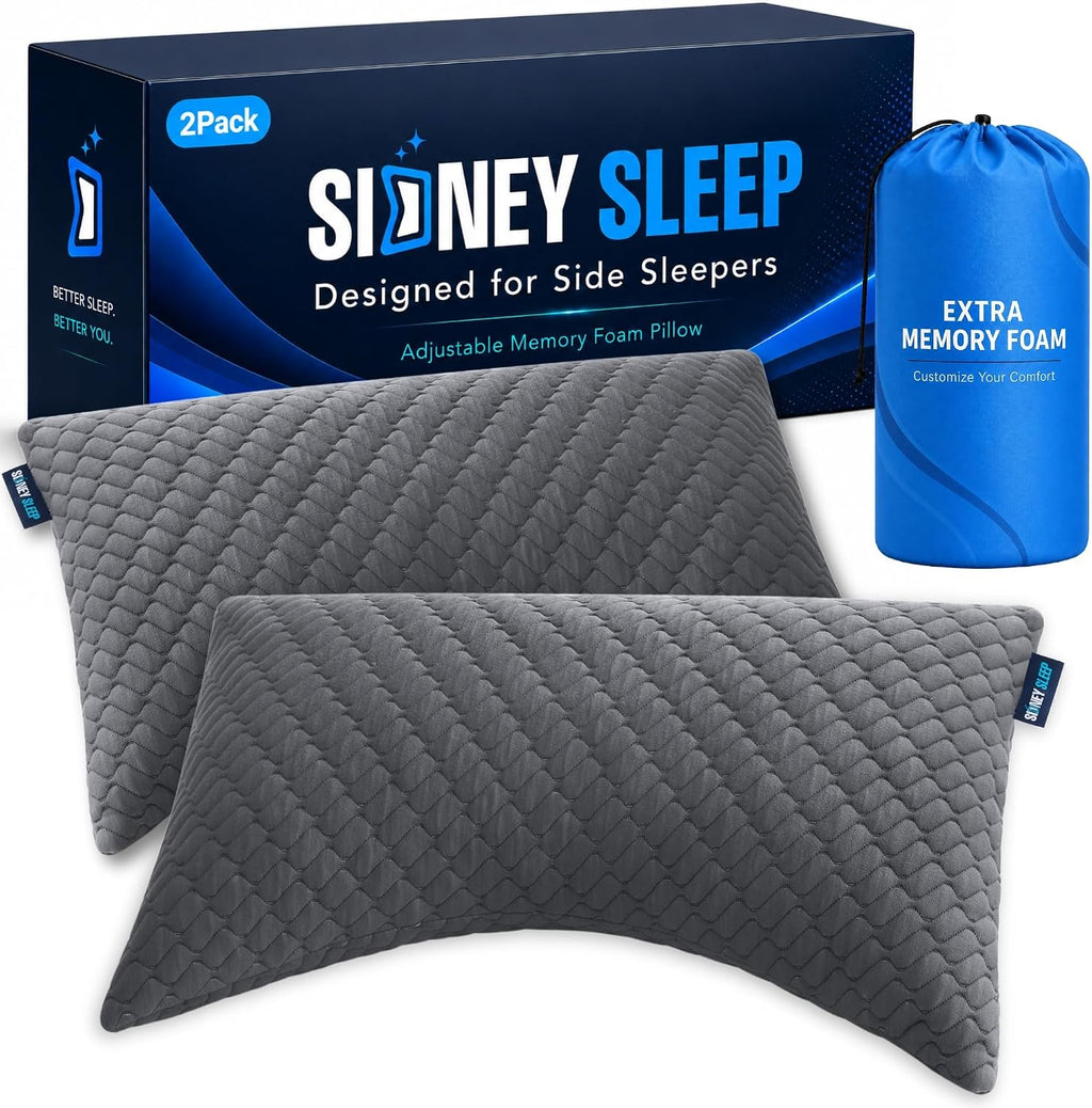 Sidney Sleep Set of 2 Queen Size Bed Pillows for Side and Back Sleepers - Adjustable Filling - Memory Foam Pillows for Neck and Shoulder…