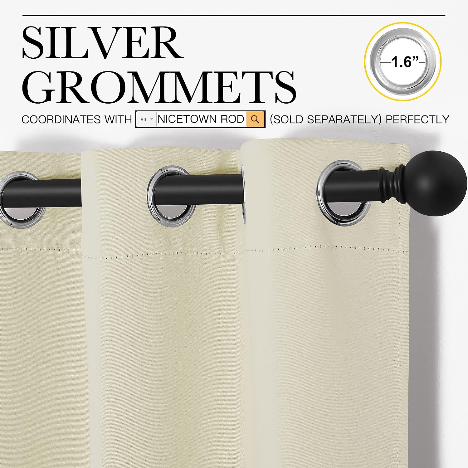 NICETOWN Room Darkening Curtain Panels - Baby Room Curtains 90 inches Long, Privacy Draperies (Beige, 42 inch Width, 2 Panels)