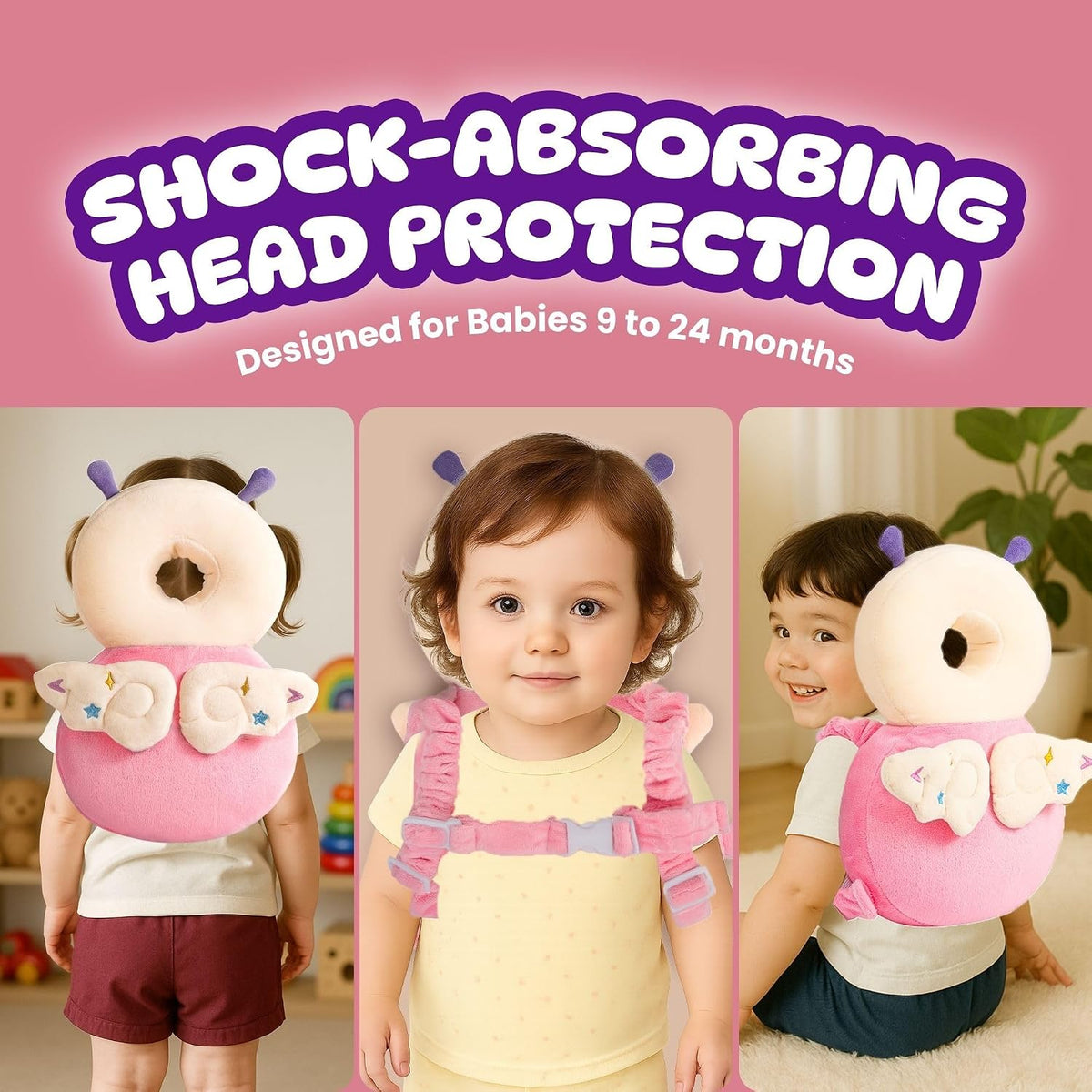Baby Head Protector Backpack (9 to 24 Months) - Cute Head Guard Pillow with Knee Pads and Socks, Baby Shower Gift, Baby Safety Set…