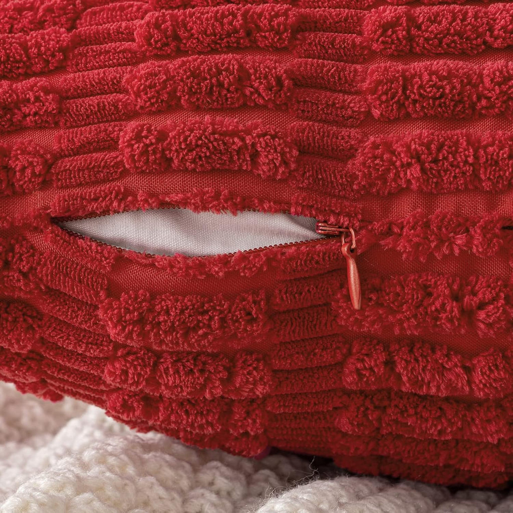 Miulee Pack of 2 Red Corduroy Decorative Pillow Covers 18x18 Inch Soft Boho Striped Throw Pillow Covers Modern Farmhouse Home Decor for Sof…