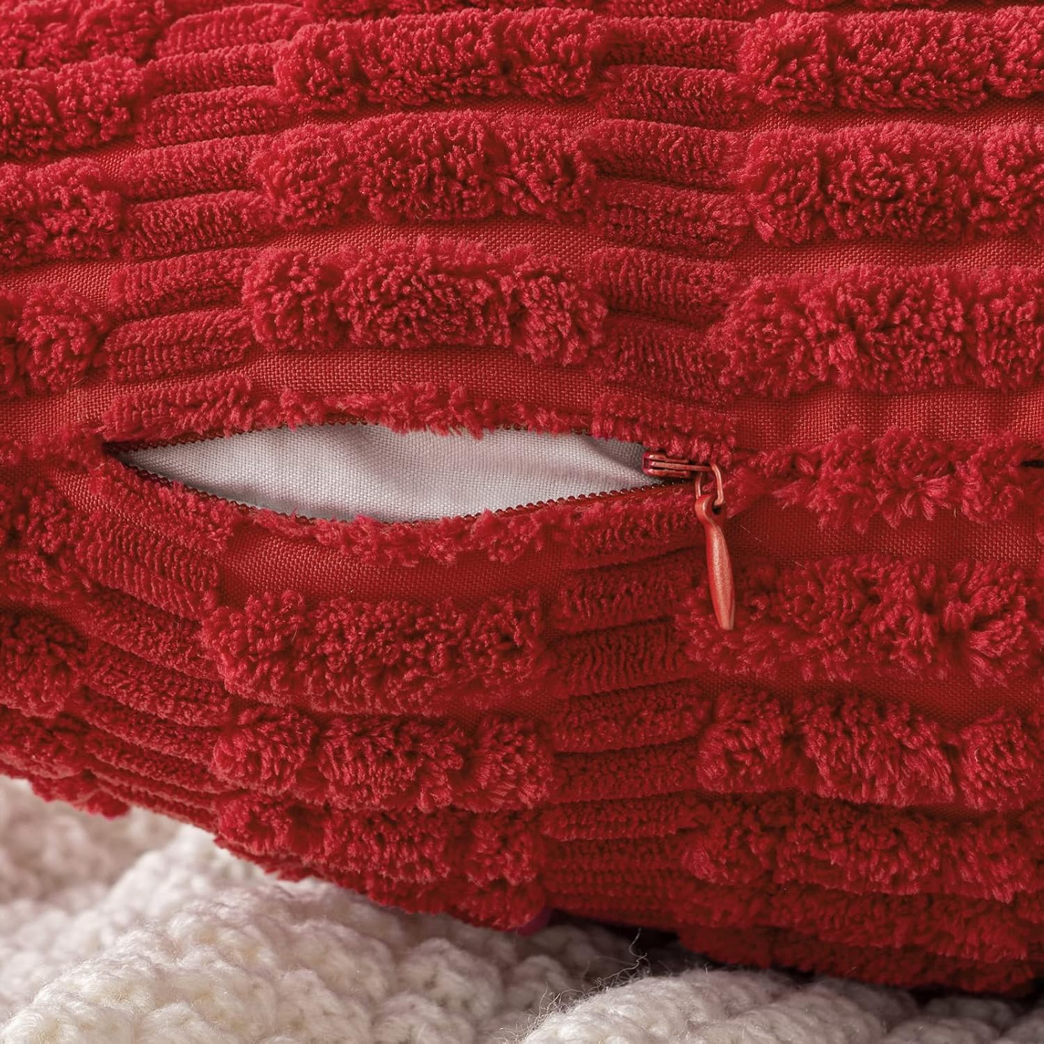 Miulee Pack of 2 Red Corduroy Decorative Pillow Covers 18x18 Inch Soft Boho Striped Throw Pillow Covers Modern Farmhouse Home Decor for Sof…