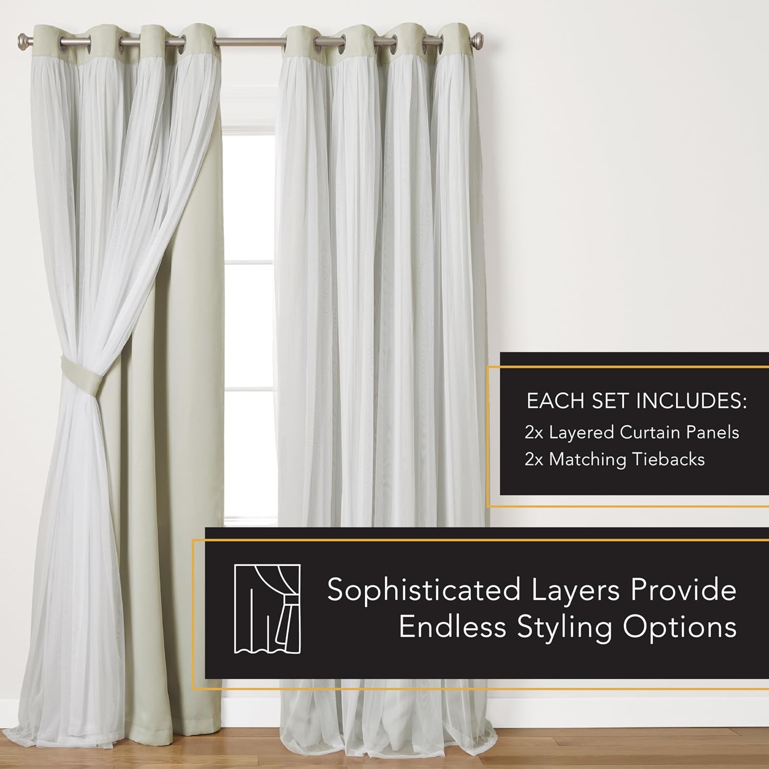 TOWN & COUNTRY LUXE Talia Double Layer Indoor Curtains, Sheer and Room Darkening Blackout, Grommet Top, Energy Efficient, 2-Pack Set…