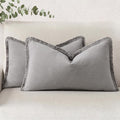 decorUhome Summer Decorative Neutral Linen Fringe Lumbar Throw Pillow Covers Set of 2 Light Grey Pillow Covers with Tassels Soft Farmhouse…
