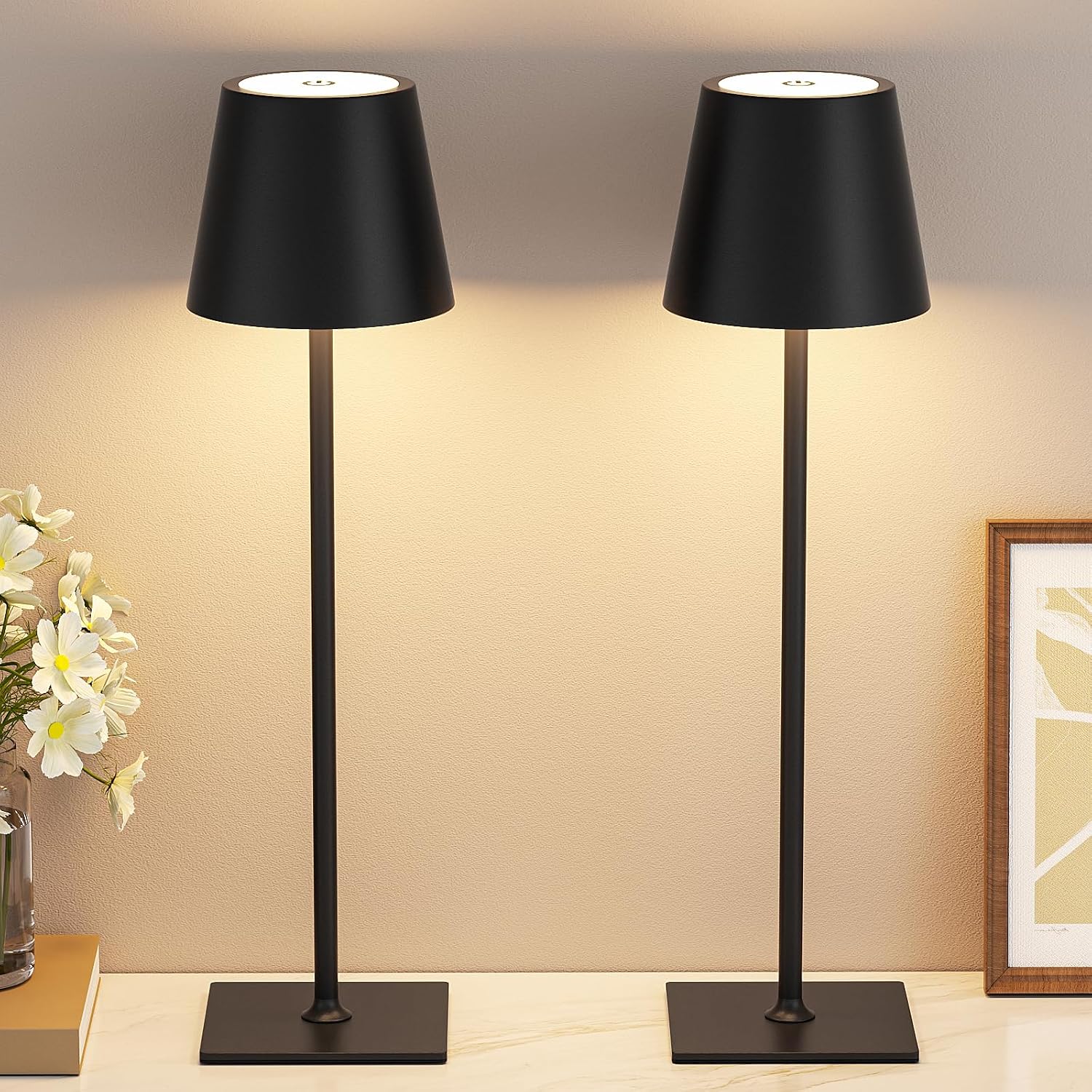 Kakanuo Cordless Rechargeable Table Lamp Black 5000mAh Battery Operated Lamps, 3 Colors Stepless Dimming Touch Lamp for Living Room…