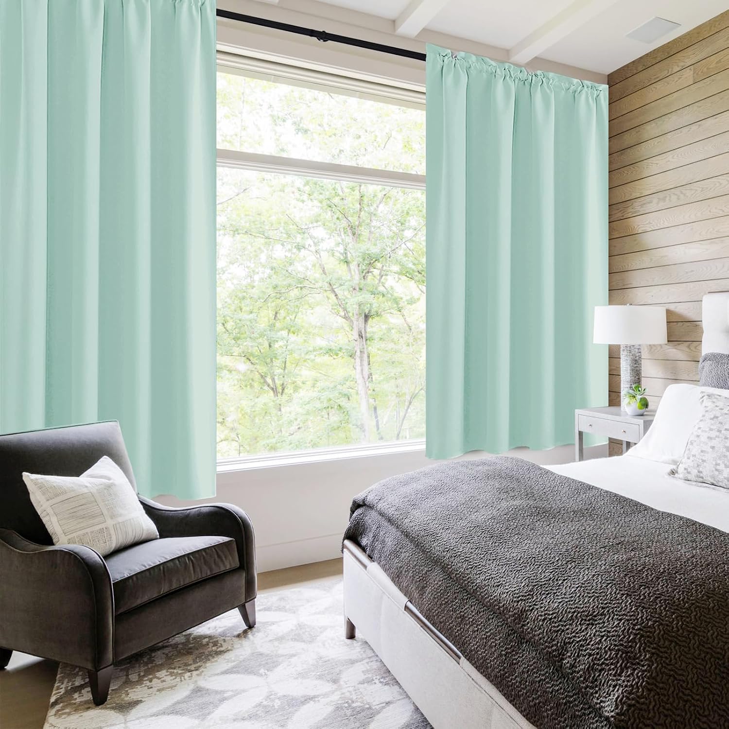DWCN Blackout Curtains for Living Room Thermal Insulated, Energy Saving & Noise Reducing Bedroom Curtains, Mint Green, W 52x L 45 Inch…