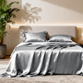 Lovescabin Love's cabin California King Satin Sheet Sets - 4 Piece Dark Grey Silky Sheets Bed Set with Deep Pocket, Luxury Silk Feel Satin…