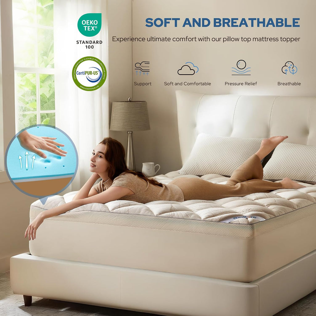 Bedlore 4-Inch California King Mattress Topper for Back Pain - Dual Layer Medium Support (2" Gel Memory Foam + 2" Cooling Fluffy Pillow…