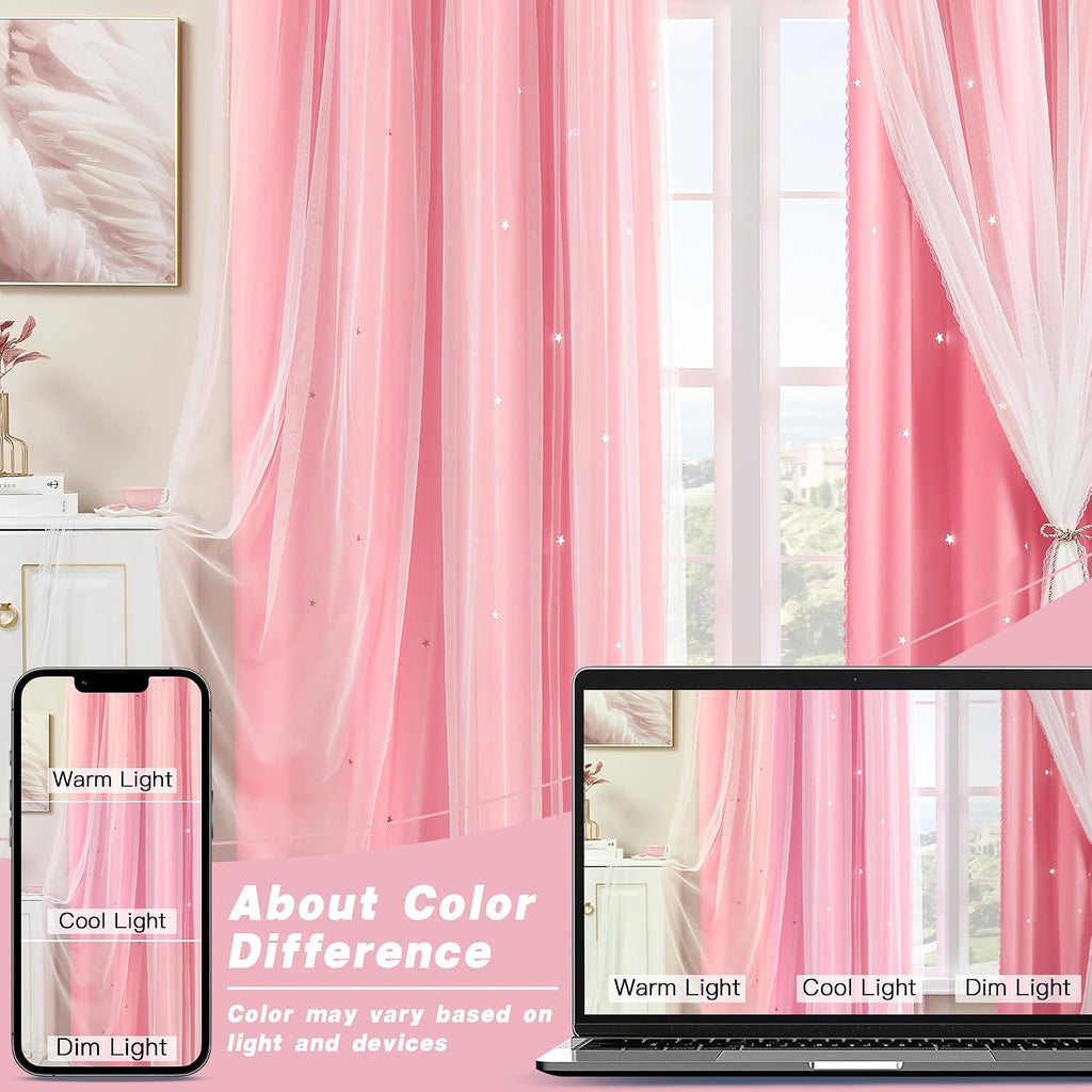 Addsomecolortolife XiDi Pink Curtains for Bedroom Decor, Baby Pink Kids Blackout Curtains for Girls Room, Princess Unicorn Wall Decor Set o…