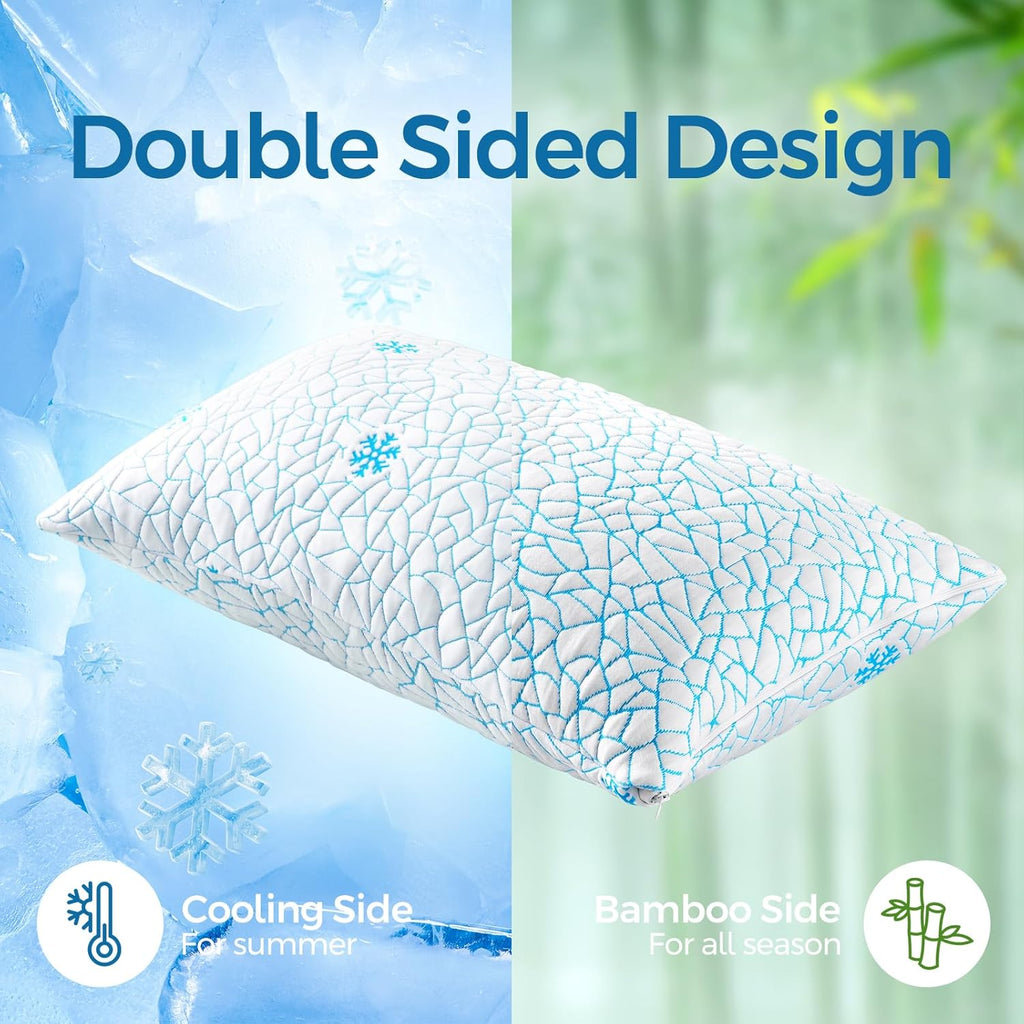 King Shredded Memory Foam Pillow Set of 1 Pack, Adjustable Height Cooling Pillows with Washable Cover for Side Back and Stomach Sleepers…