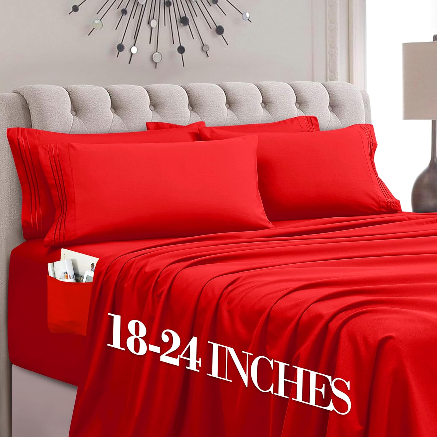 MocassiLuxuryBedding Mocassi Luxury 6-Piece Sheet Set, Ultra Soft 1800 Hotel Quality Microfiber Sheet Set, Fits Mattresses Up to 18 to 24 I…