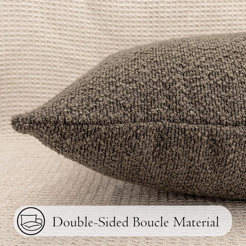 JoraLion 16x24 inch Boucle Lumbar Pillow Cover, Brown Woven Texture Neutral Long Pillow Cover Breathable Cushion Case for Couch Sofa Bed…