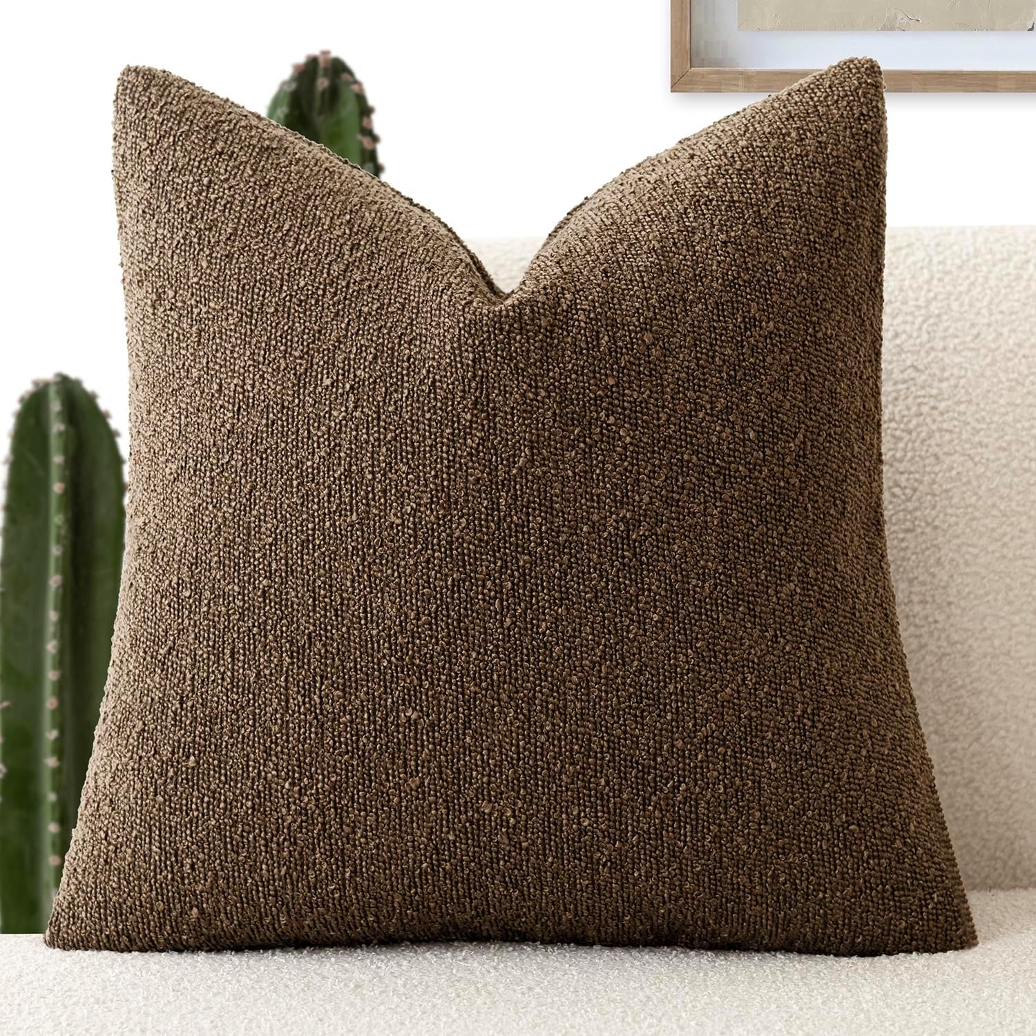 Foindtower Decorative Textured Boucle Throw Pillow Covers Accent Solid Pillow Cases Neutral Soft Cozy Couch Cushion Case for Chair Sofa…