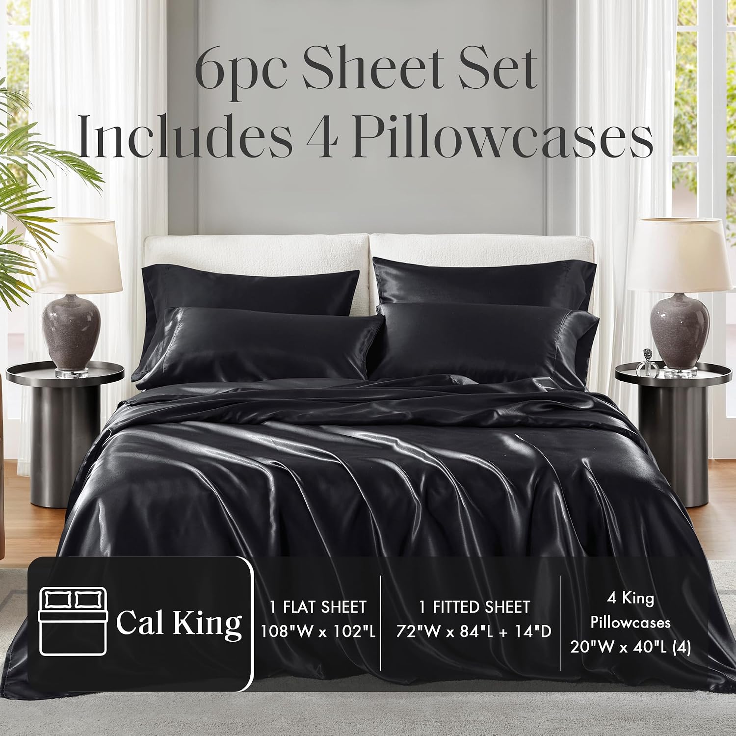 Madisonpark Madison Park Essentials Satin Sheet Set Luxury and Silky with Natural Sheen, Elastic 14" Pocket fits up to 16" Mattress, All Ar…