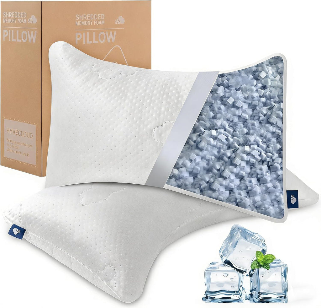Shredded Memory Foam Pillows for Deep Sleep Bed Pillow for Neck Support with Removable & Washable Cover, Bend(Pack of 2)