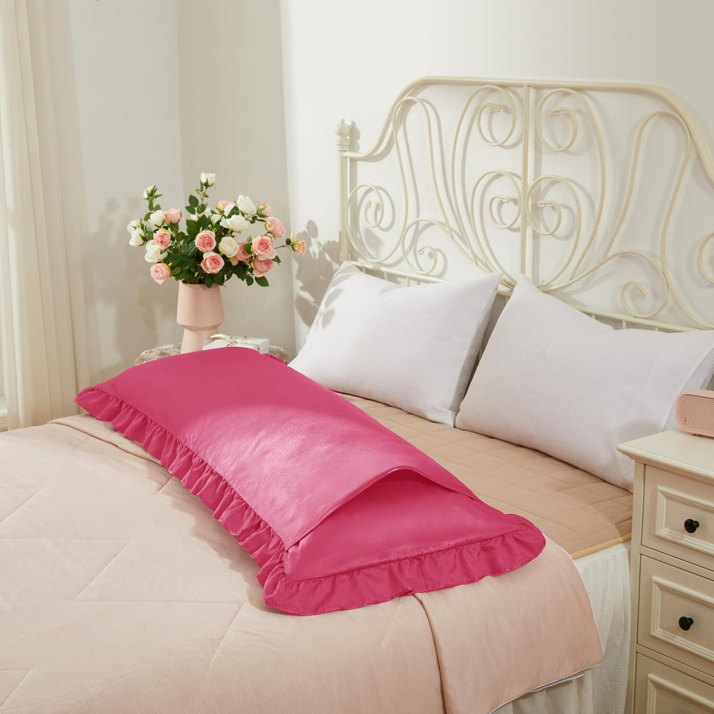 HommxJF Peach Red Satin Pillowcases Body Pillow for Hair and Skin, Peach Red Body Pillow Silk Pillowcase with Envelope Closure Princess Room…