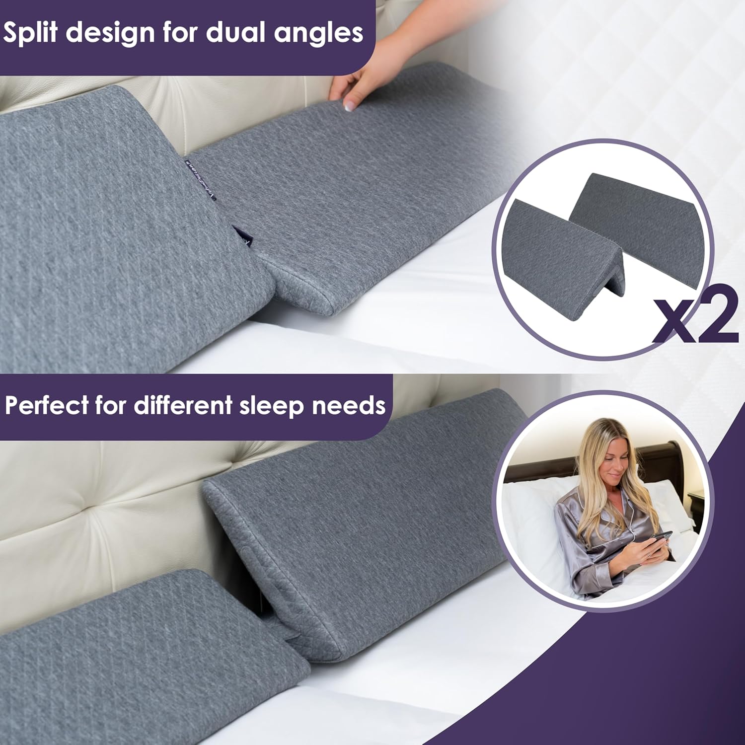 XetraDesign Bed Wedge Pillow Set for Headboard Gap Up to 7", Triangle Gap Filler for Bed, Mattress Wedge Gap Filler, Headboard Space…